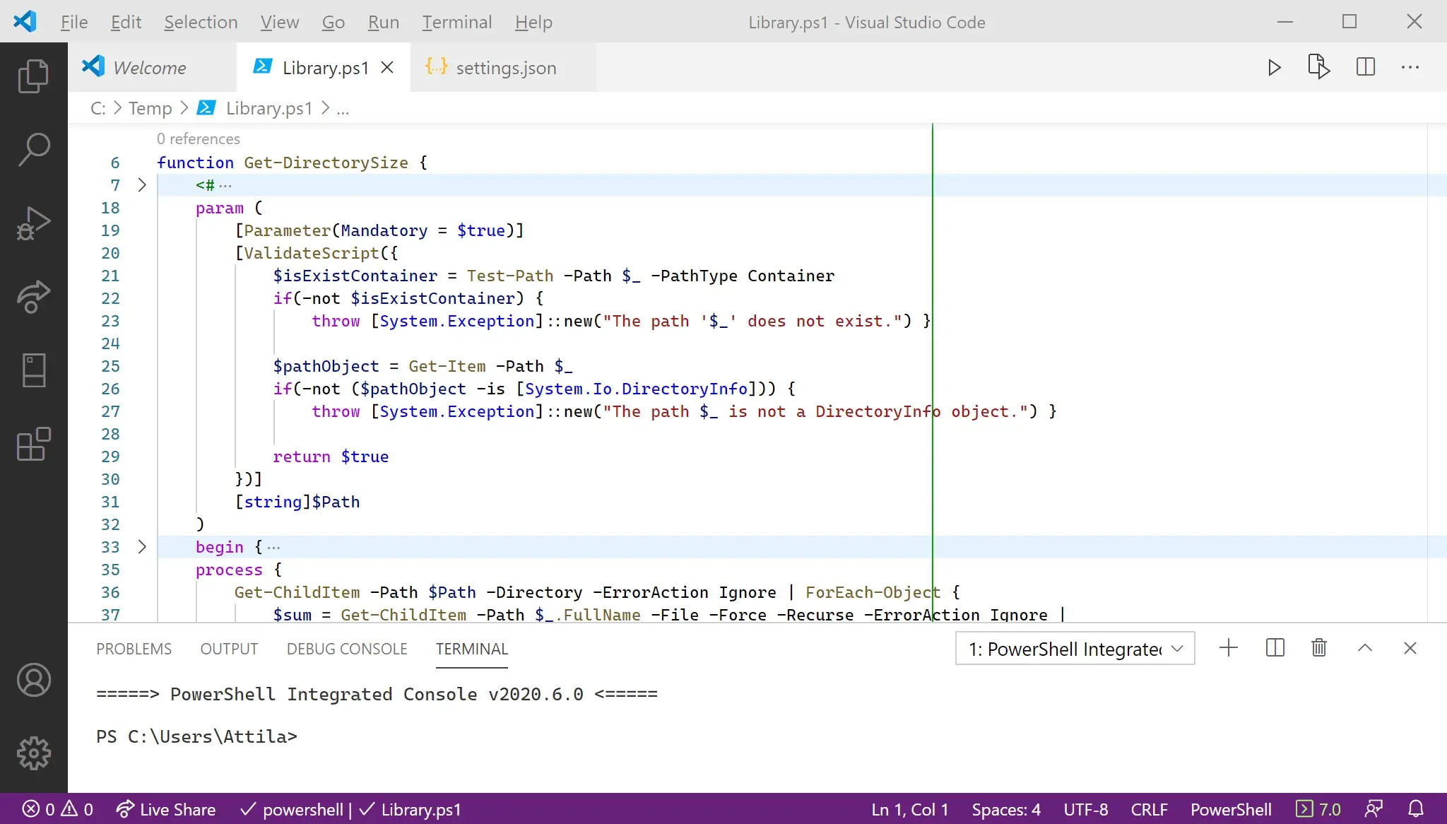 Visual Studio Code mit PowerShell-Erweiterung